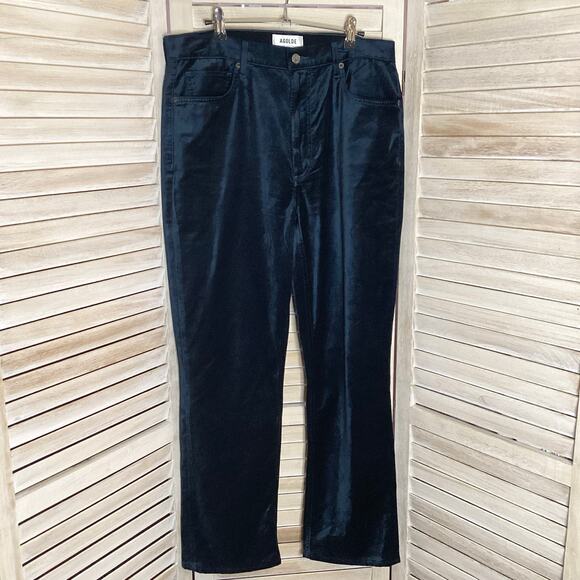 Agolde Deep Teal Green Soft Velvet High Rise Stovepipe Jeans Pants 30 - Picture 7 of 11